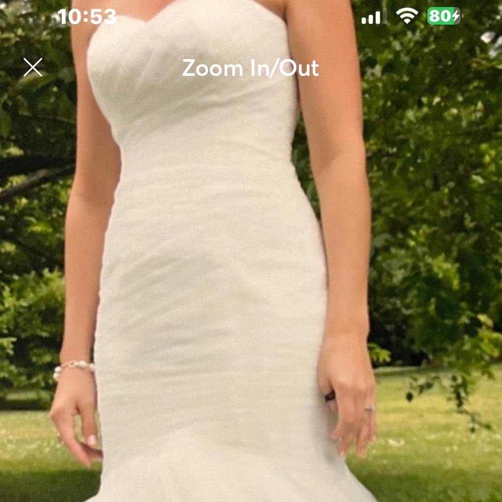 Maggie Sottero New
Wedding Gown Hi Low
Satin Rhinestone Diamond
White Size 6